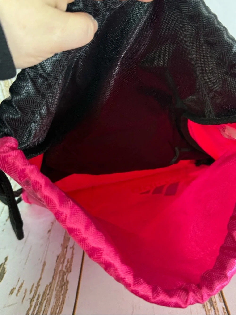 adidas Black and Pink Drawstring Backpack with Front Zip Pocket. Good used cond! - Picture 3 of 5